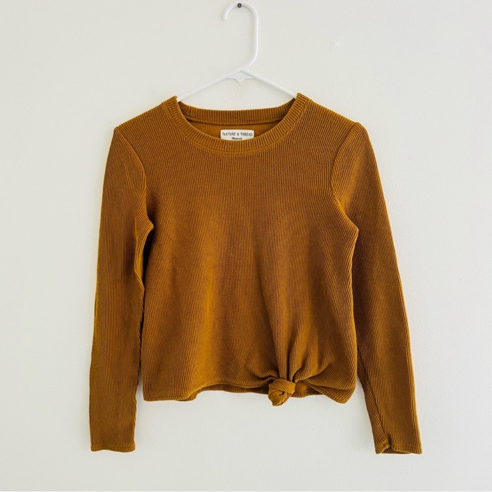 Madewell Texture & Thread Antique Gold Jacquard Knot Front Top XS - Picture 2 of 6